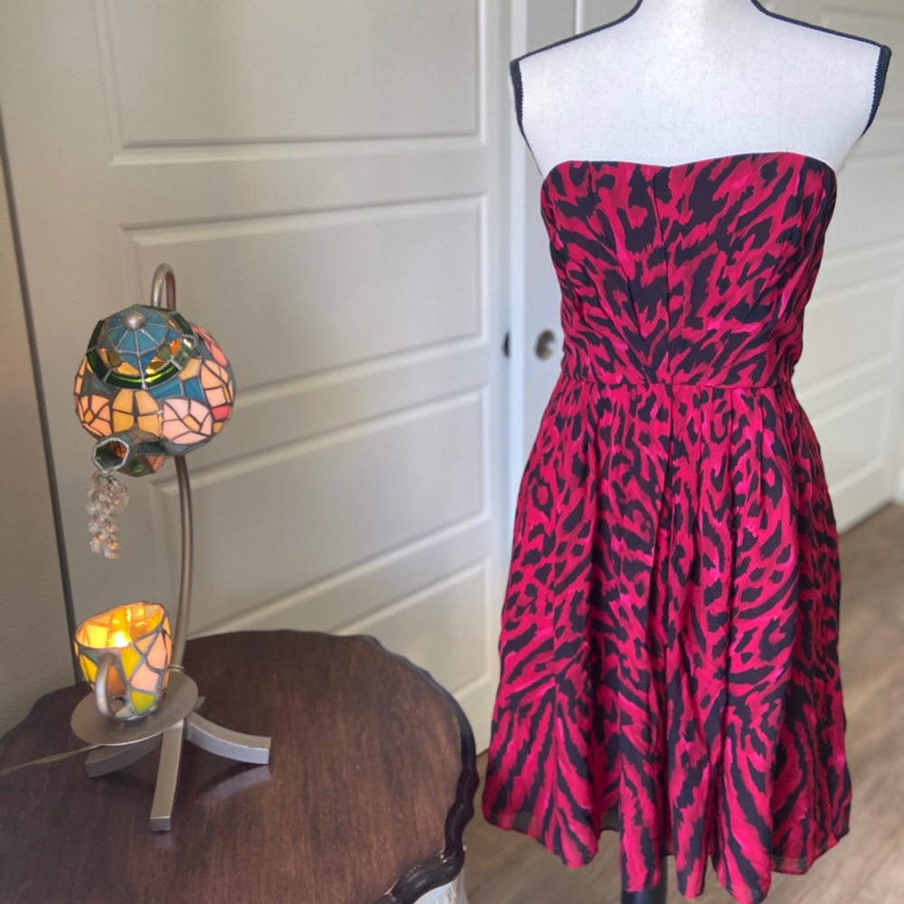 Strapless Red Cheetah Print Dress